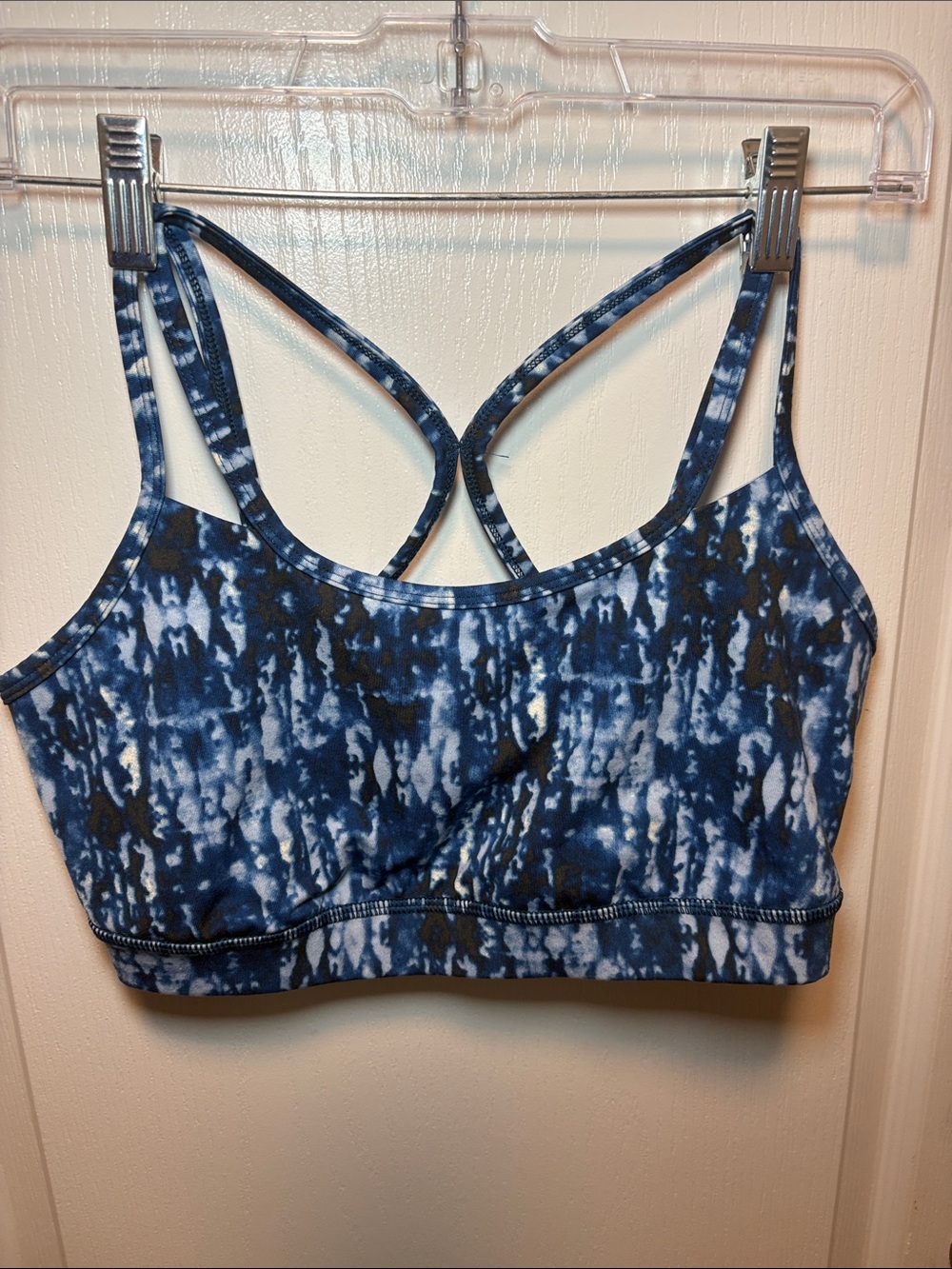 Blue Tie-Dye Strappy Sports Bra - Women's Active Top